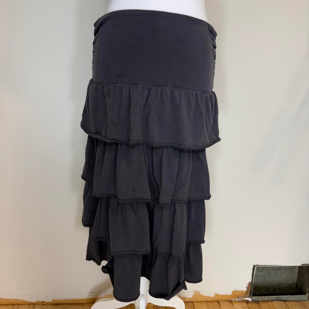 J.Crew Grey Ruffle Tiered Midi Skirt Womens L Whimsigoth Fairy Grunge Boho